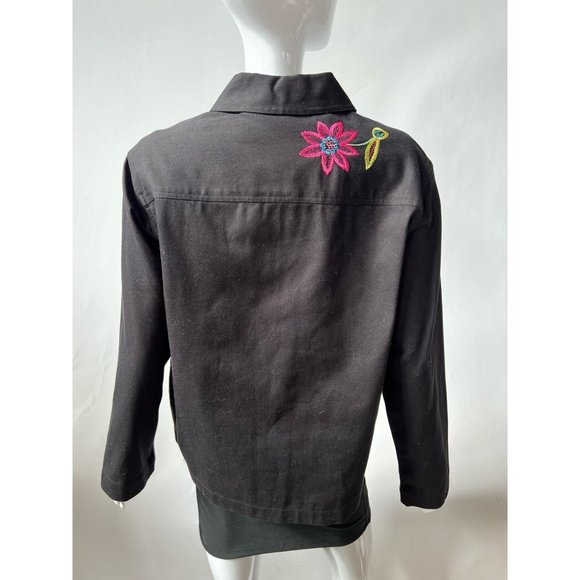 White Stag Womens Denim Jacket Coat Black Floral Button Up Embroidered S New - Picture 9 of 12